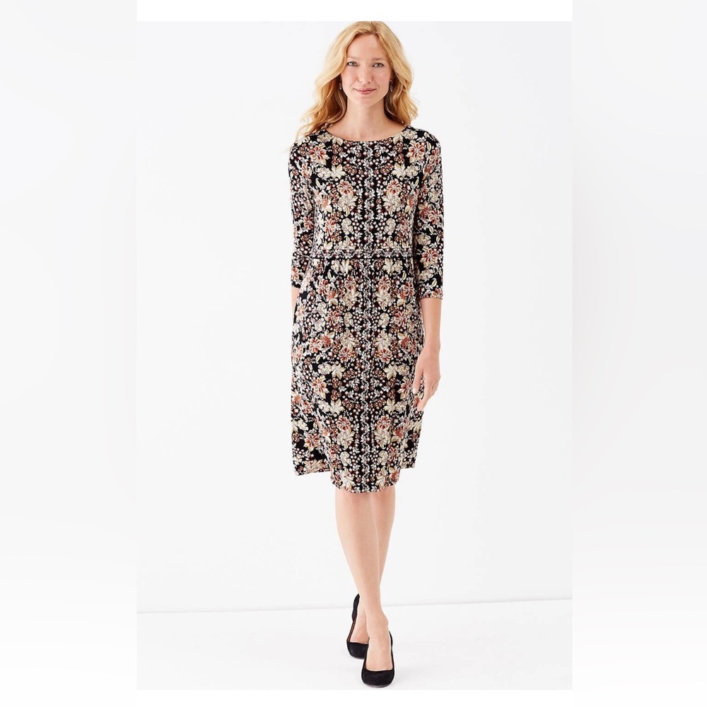 J. Jill Black Floral Long Sleeve Dress